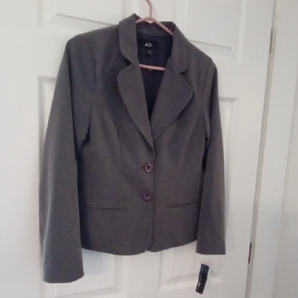 AGB Women's Charcoal Grey Two Button Hourglass Blazer Size Small